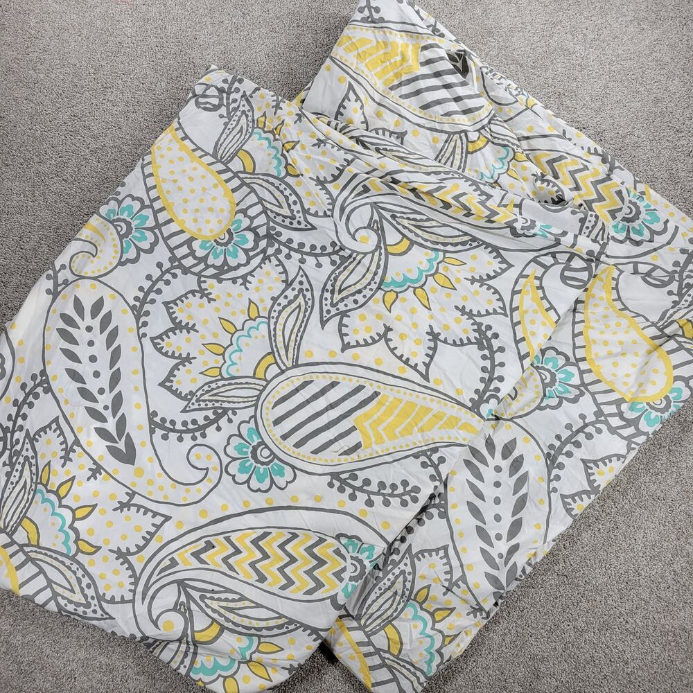 Pottery Barn Teen Ana Duvet Twin Gray Yellow Teal Paisley Buttons Tie Corners